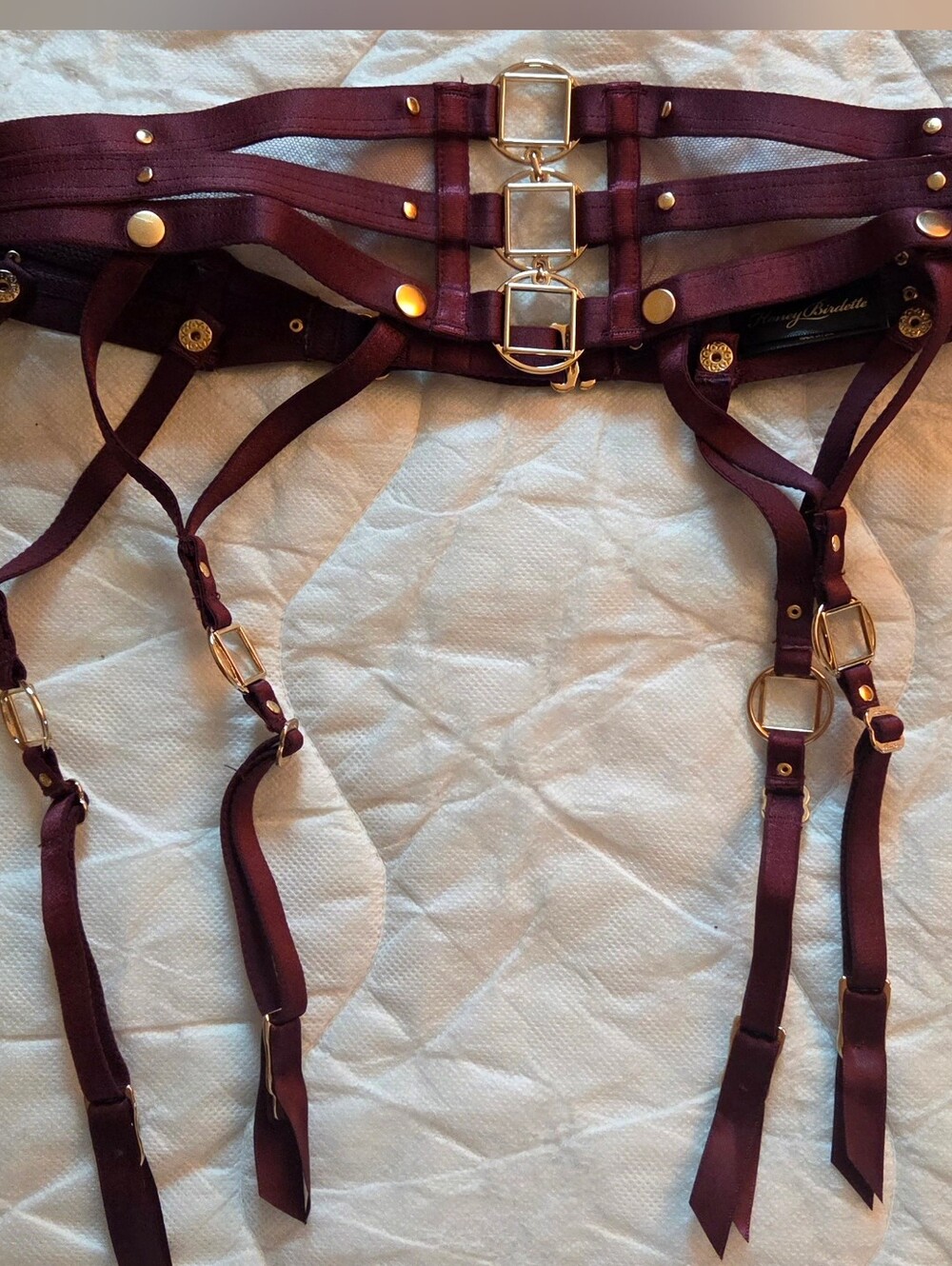 NWOT Honey Birdette Jowel Wine Garter Suspender Belt - Small - Burgundy